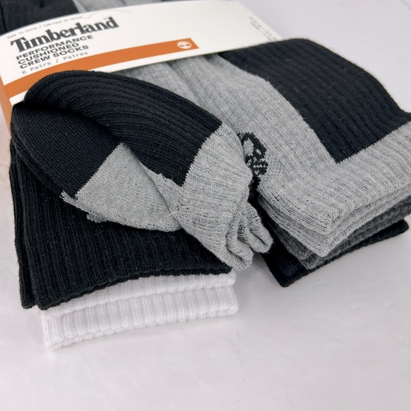 TIMBERLAND, CUSHIONED CREW SOCKS, SIX PAIRS, MEN’S BLACK, GREY & WHITE COLORS - Picture 13 of 13